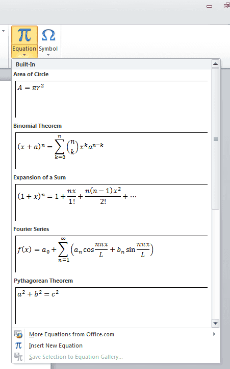 Equation Editor in Word 2010