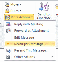 Recall option in Outlook 2010