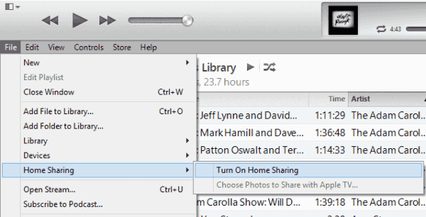 iTunes Home Sharing setting