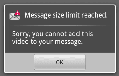 Droid message size warning