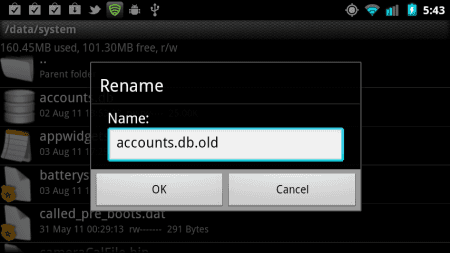 Renaming accounts DB file