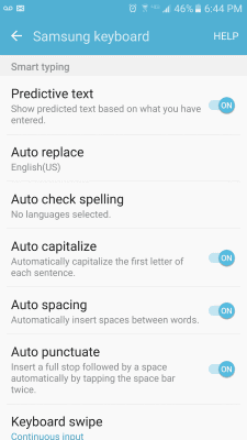 Galaxy S7 Smart Typing options